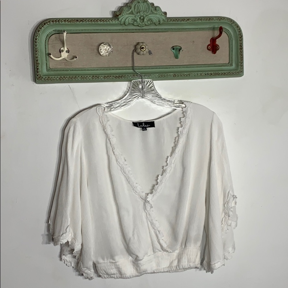 Lulu’s boho v neck crop top short bell sleeve top women’s small
